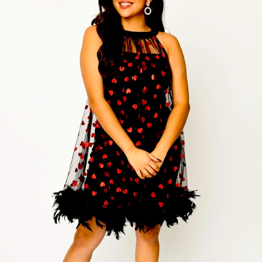Unique Vintage Smak Parlour Black Mesh & Glitter Hearts Organza Dress
